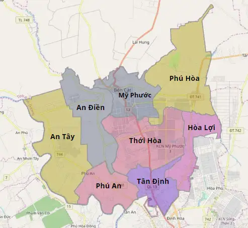 Bản đồ Thành phố Bến Cát, Bình Dương